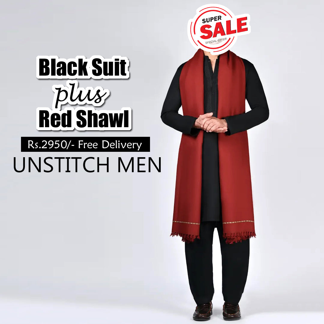 Black Suit plus Red Mehroon Shawl ! Premium Quality Fabric