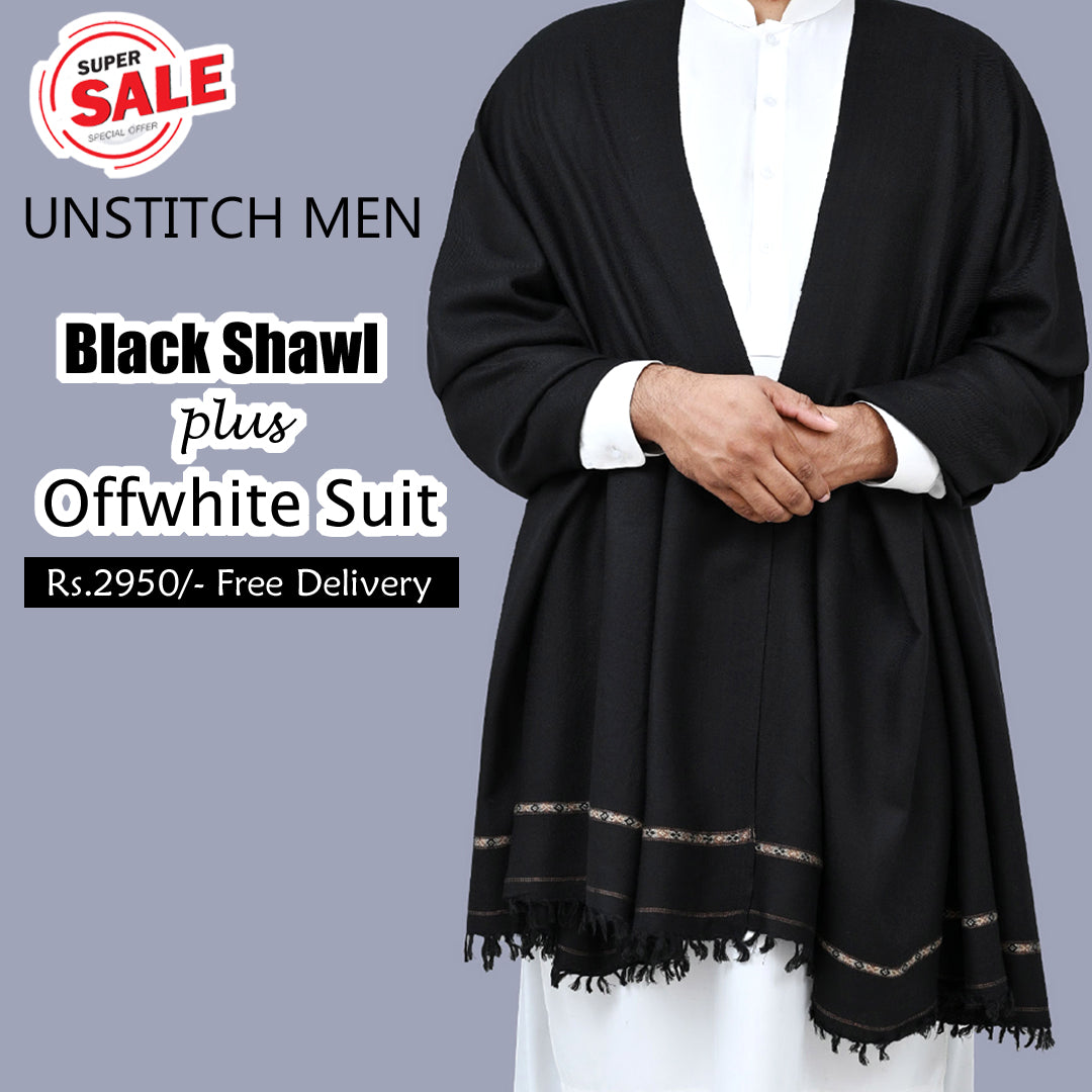 Black Wool Shawl plus Offwhite Suit Fabric