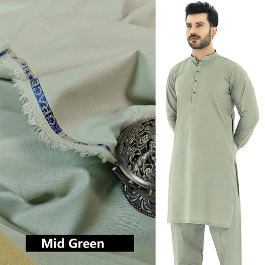 Mid Green Wash&wear Unstitch Fabric for Men