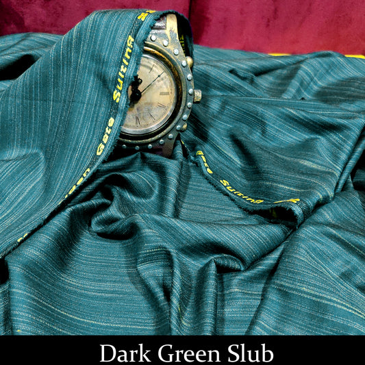 Dark Green Tropical Slub Lane ! Premium Quality Fabric For Men